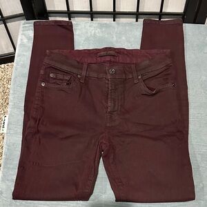7 For All Mankind Women's Skinny Jeans Waxed Cotton- Burgundy Size 28